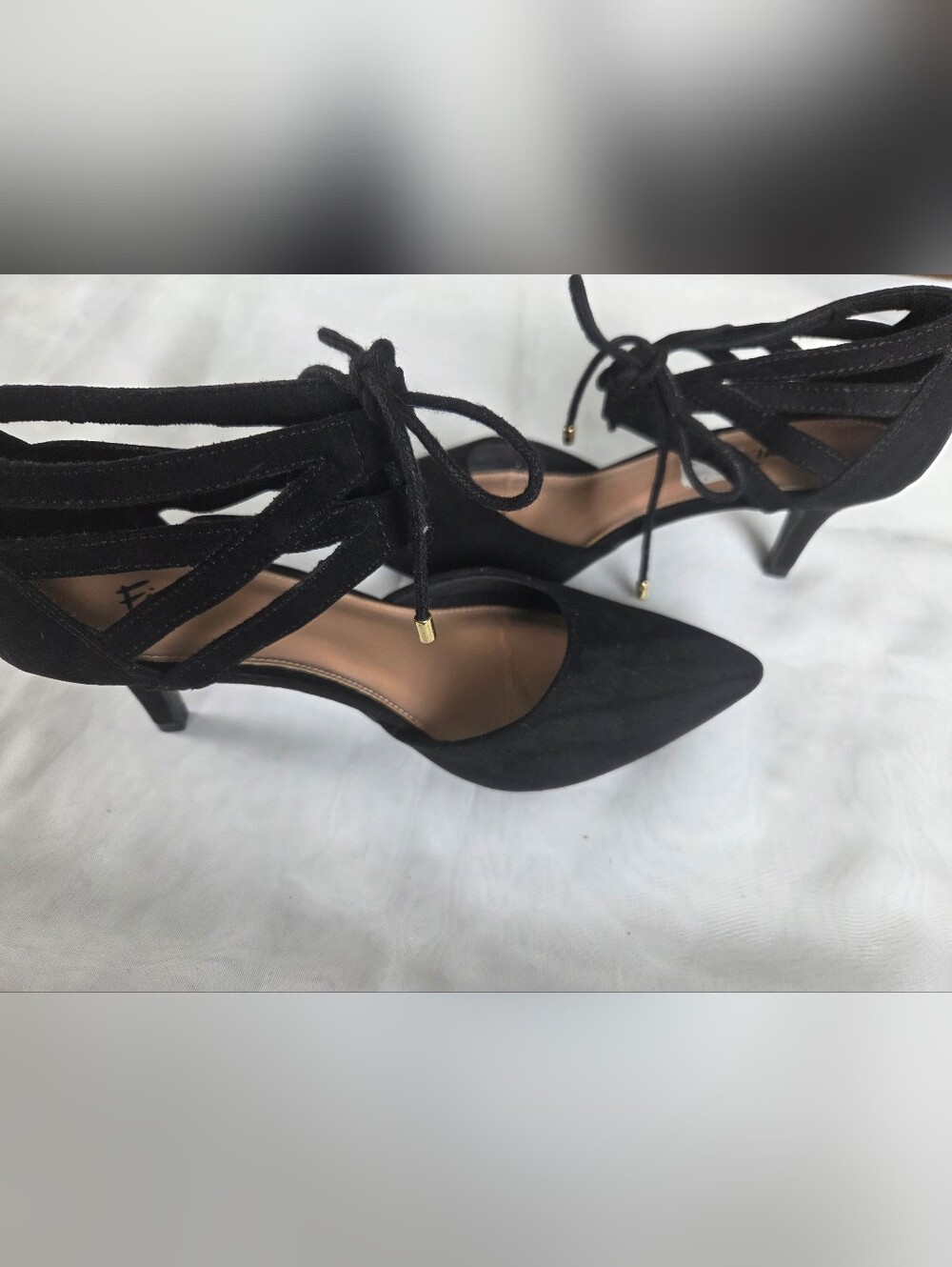 Black Lace-Up Pointed Toe Women's Flats - Picture 2 of 5